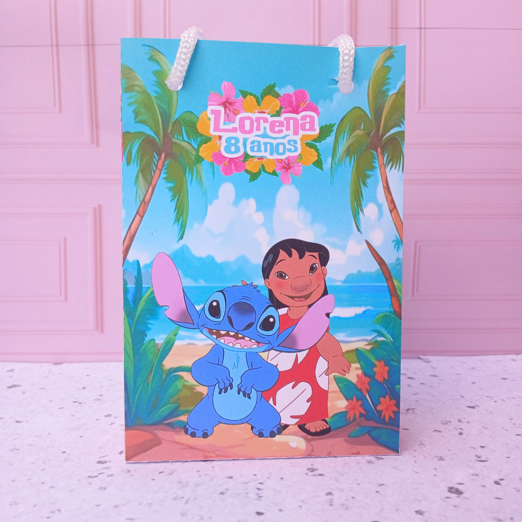 Sacolinha Surpresa Personalizada Stich Menina PEGUE E MONTE - COM ALÇA | Lembrancinhas | Festa infantil | Aniversário