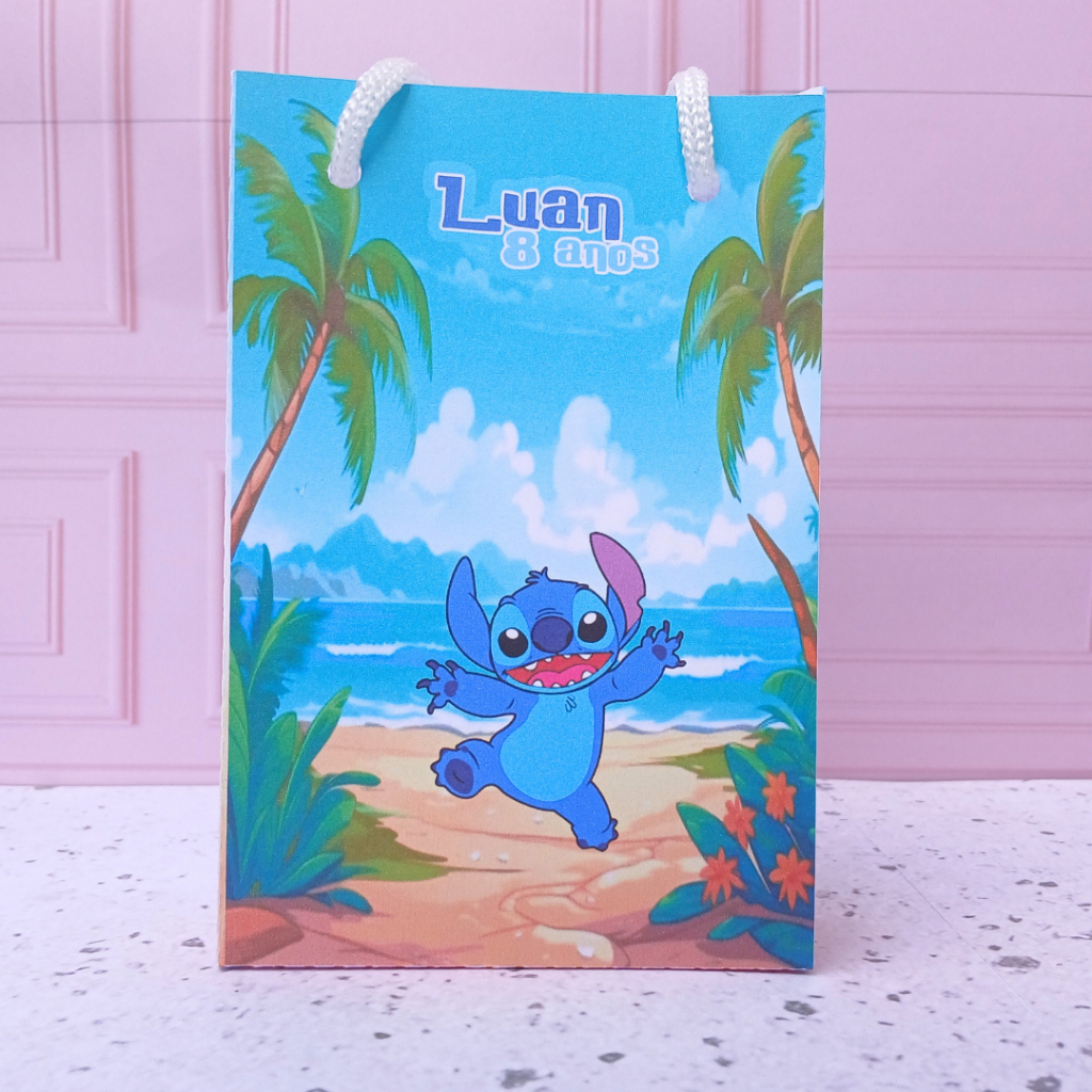 Sacolinha Surpresa Personalizada Stich Menino PEGUE E MONTE - COM ALÇA | Lembrancinhas | Festa infantil | Aniversário