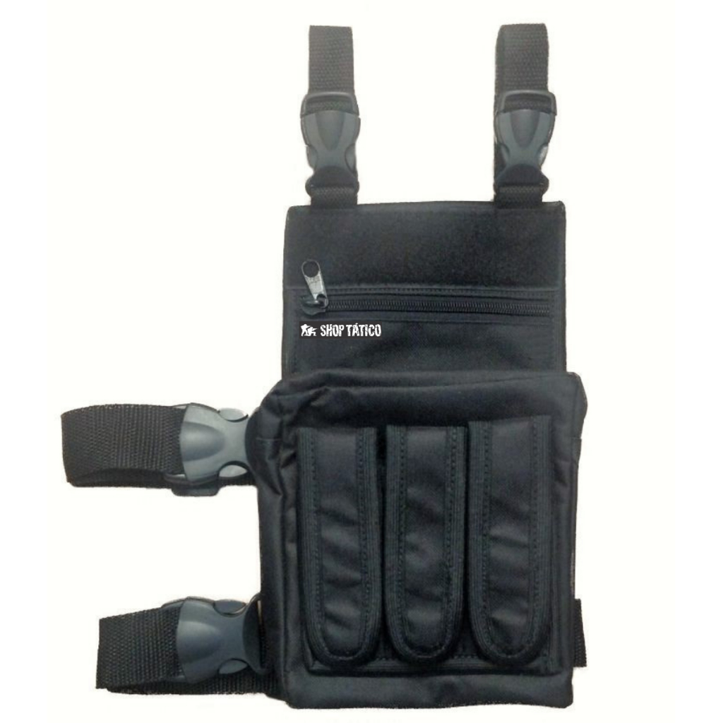 Bornal Perna Tático Militar 3 Porta carregadores Policia Gcm Bolsa Preto