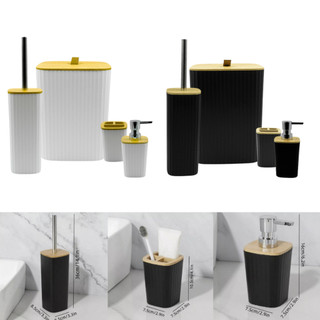 Kit Conjunto Banheiro Lavabo 4 ou 6 Peças Lixeira Com Tampa Basculante Bambu Escova Sanitária
