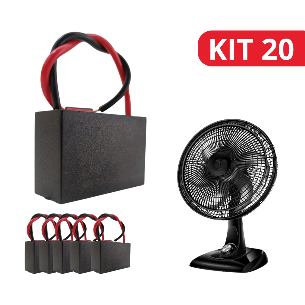 Kit 20 Capacitor CBB61 Ventilador Partida Vários Modelo 250V 450V 1.2UF 2UF 3UF 4UF 50/60Hz 40/70/21