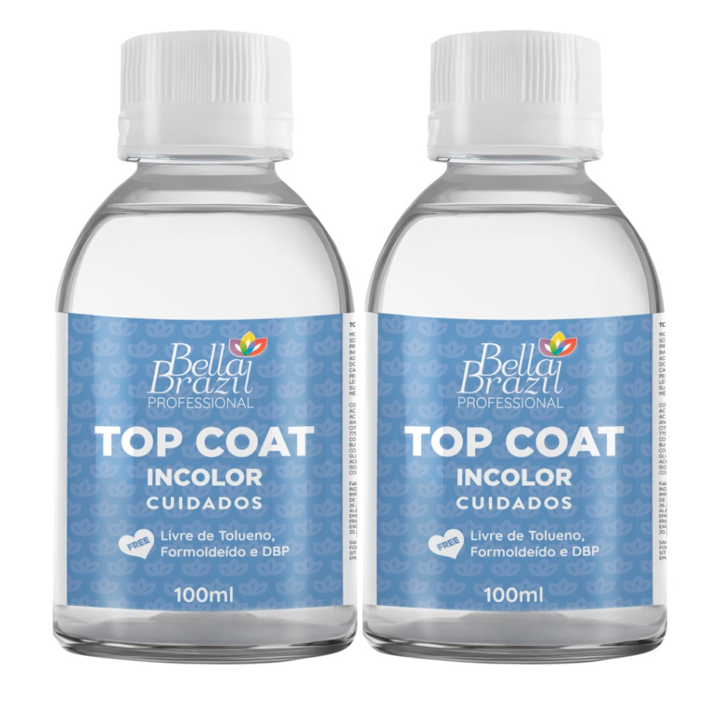 Kit 2 Top Coat Incolor 100ml Bella Brazil Linha Professional Free em Oferta na Shopee
