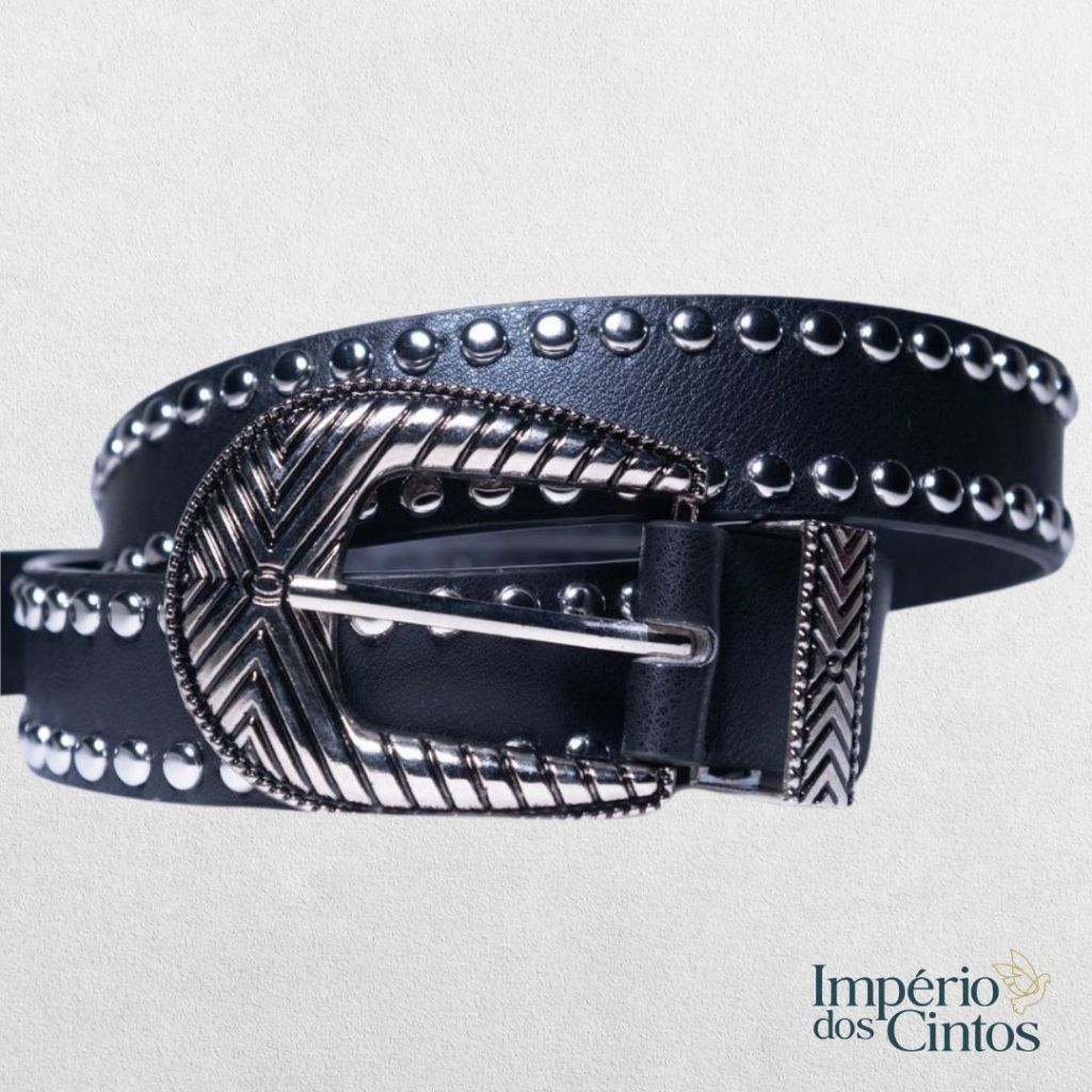 Cinto Feminino Com Fivela Detalhes Strass Tachinha Country