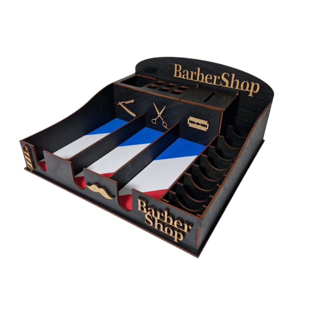 Suporte Organizador para Máquinas Barbeiro Barbearia Barbershop Completo MDF Preto