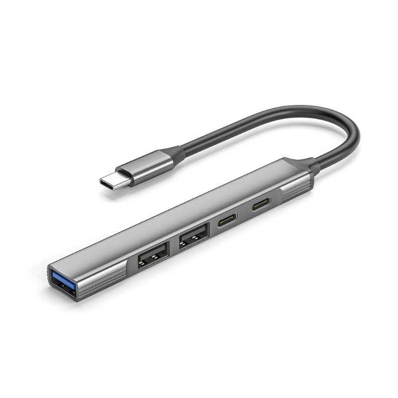 Adaptador HUB Tipo C 5 em 1 – USB 3.0, 2x USB 2.0, PD60W, USB-C 10Gbps – Liga de Alumínio