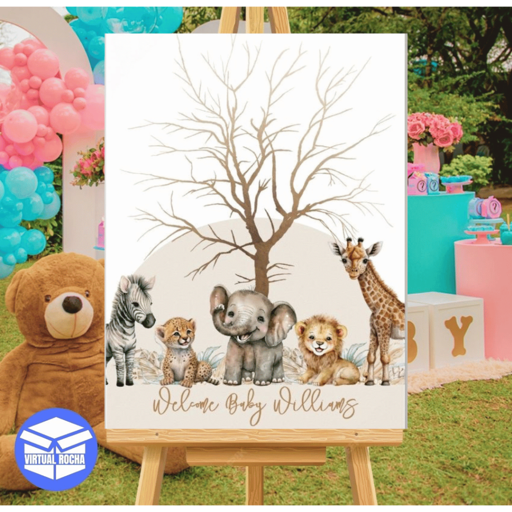 Quadro Placa Recepção Chá Revelação Árvore Digitais Assinaturas Safári Mdf em Oferta na Shopee