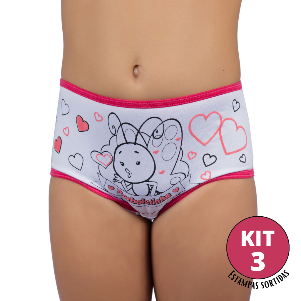 Kit 3 Calcinhas Infantil Tanga Cecília Criança Menina Estampadas Coloridas Feminina Promoção