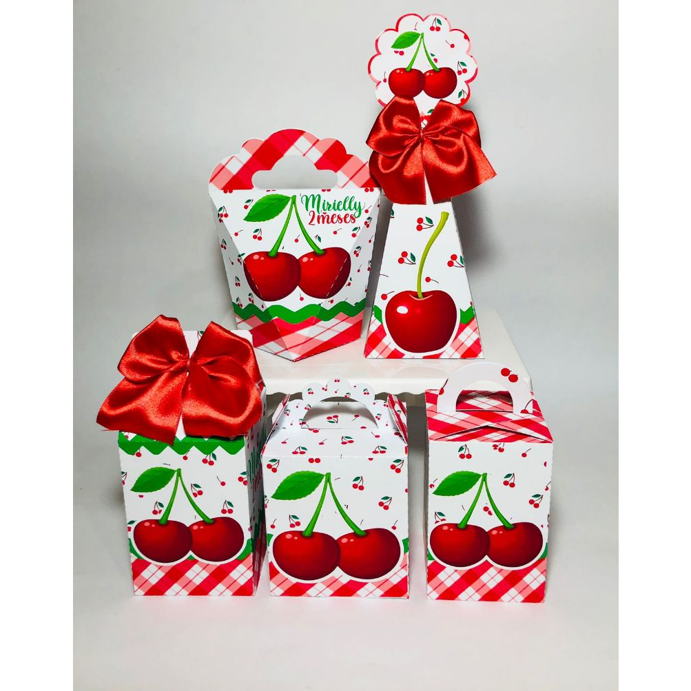 Kit Festa Personalizados CEREJINHA Aniversário Lembrancinha Caixinhas para Festas PEGUE E MONTE