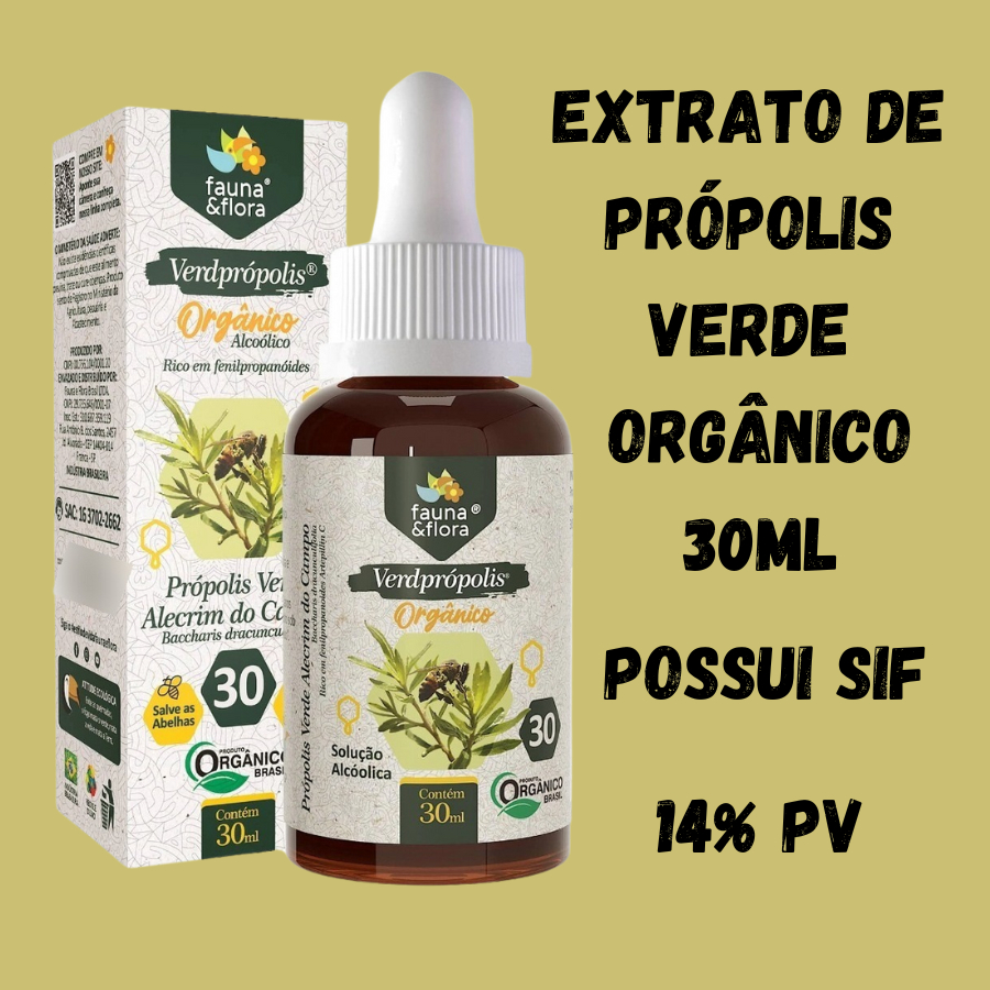 Extrato de Própolis Verde Orgânico 30ml Original lacrado possui SIF 14% extrato seco