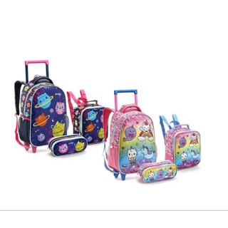 Mochila Escolar Feminina Kit 3pçs Planeta Cat e Unicornio Completa - Seanite