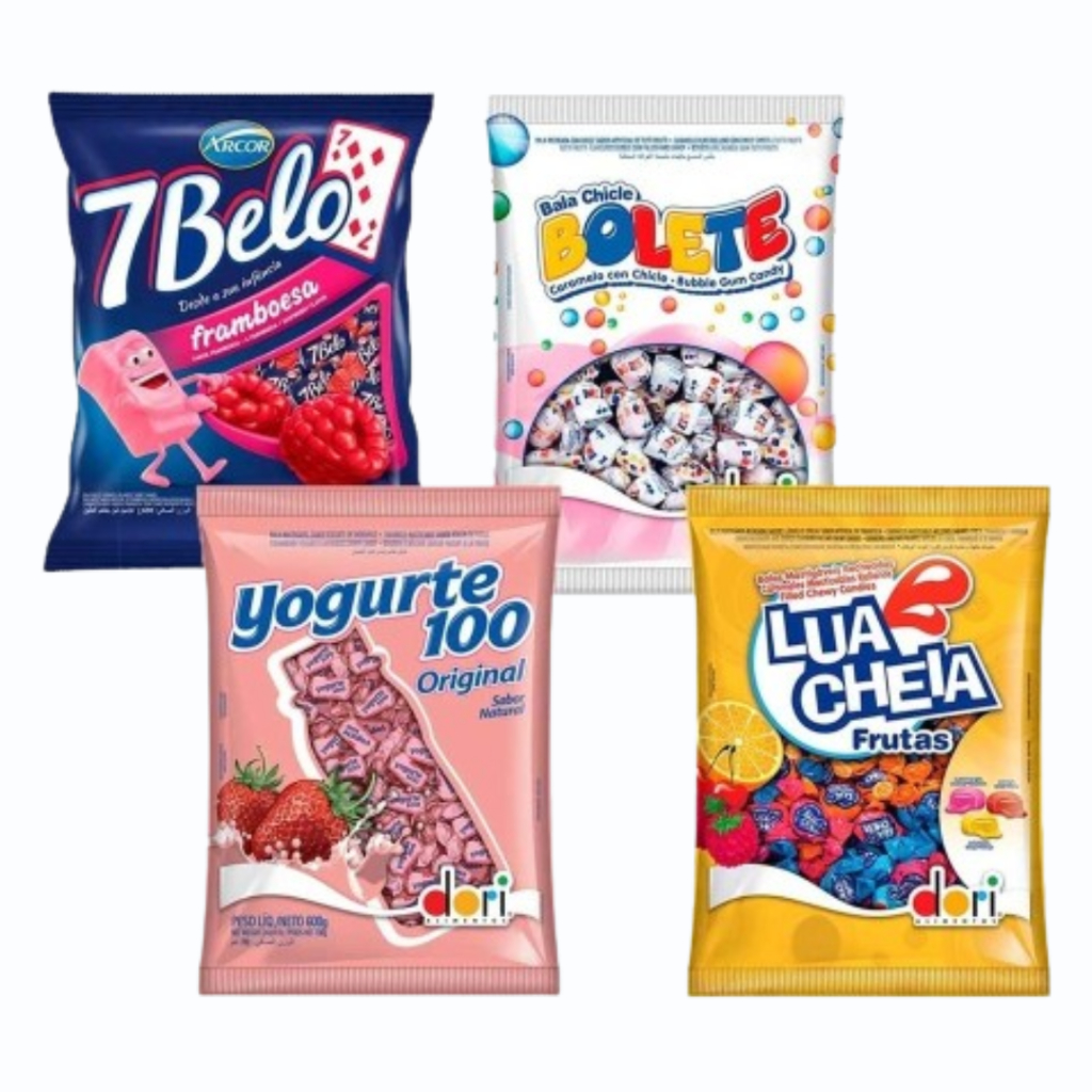 KIT Festa Balas Favoritas Mais Vendidas Yogurte 100 Bolete 7Belo Lua Cheia Lembrancinha Sacolinha em Oferta na Shopee