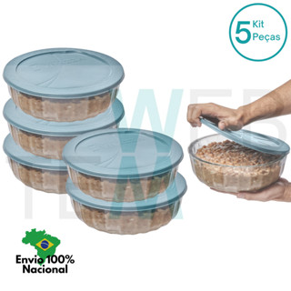 Kit 5 Potes Tigela Saladeira de Vidro com Tampa Plástica Oceani 1,5litro Vitazza: Servir C...