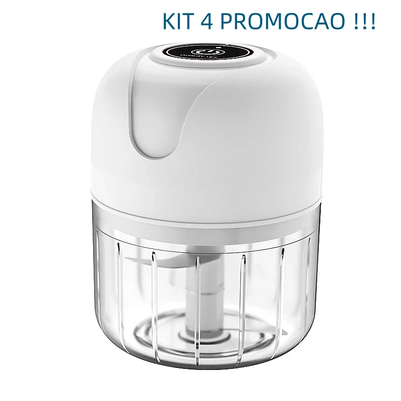 KIT4 Mini Processador Elétrico Moedor Carne Vegetais Alho Fruta Amendoim Recarregável USB 250ml