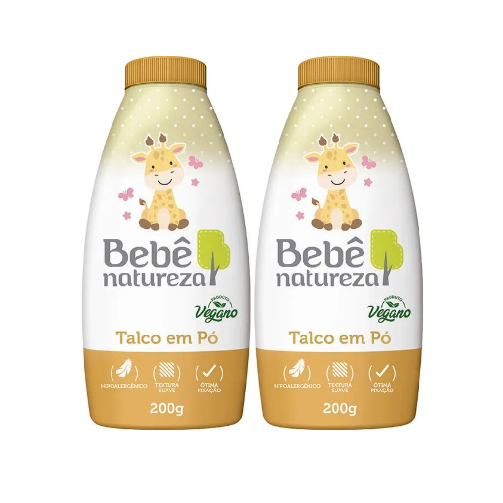 Kit 2 Talco Bebe Natureza Em Po Suave 200g Vegano