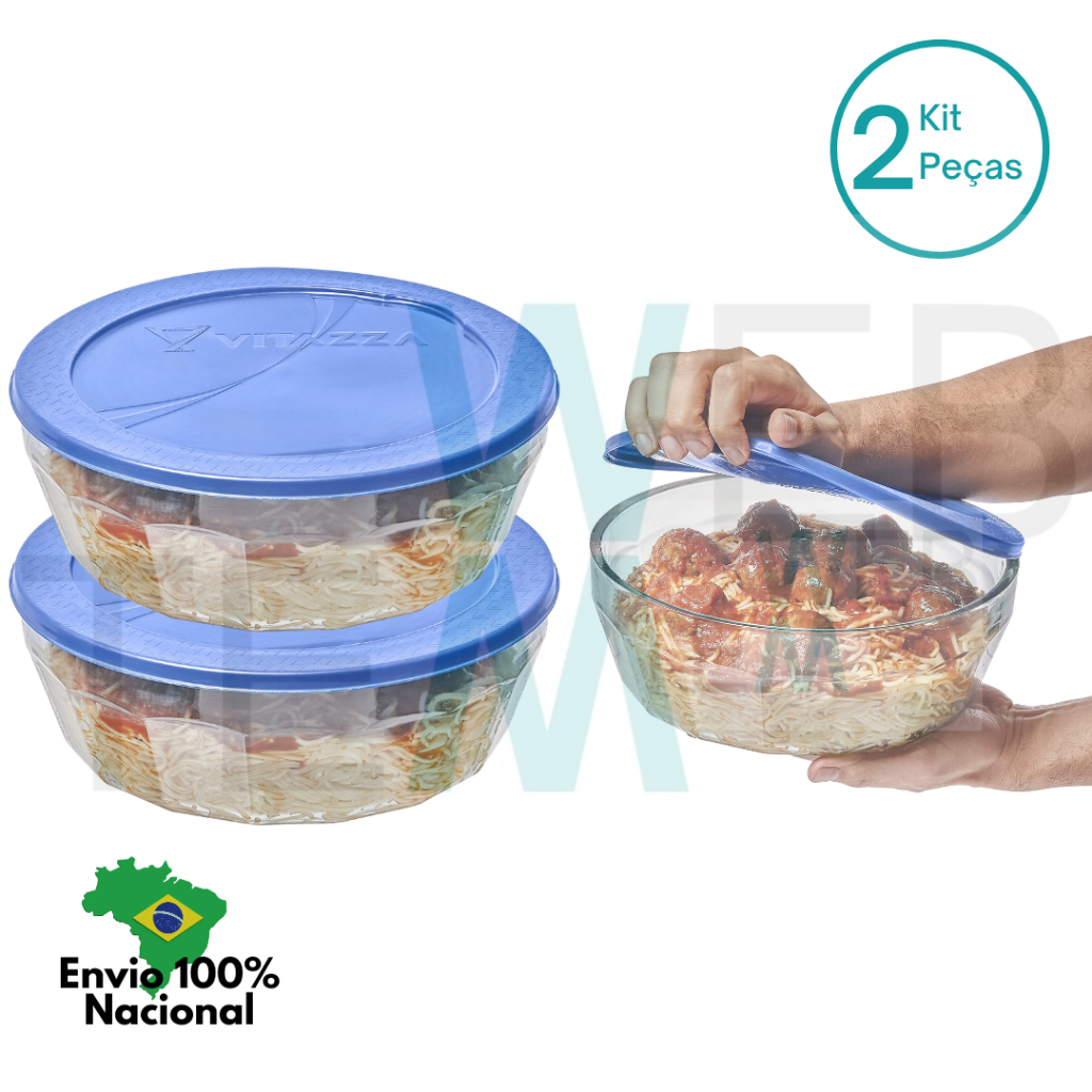 Kit 2 Potes Tigela de Vidro com Tampa Plástica Laguna 4 Litros Vitazza: Servir, Armazenar Alimentos em Oferta na Shopee