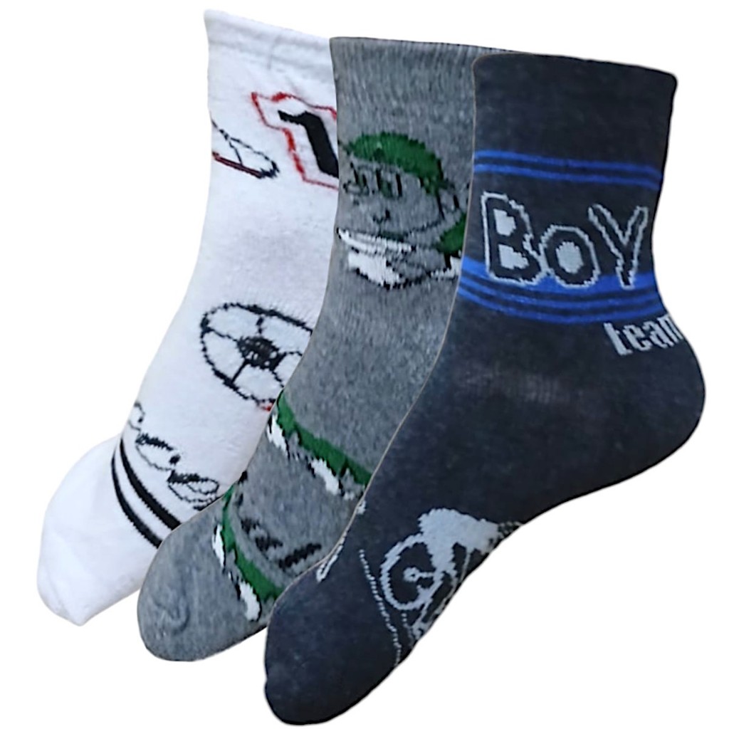 Kit 3 Meia Infantil Masculina Confortável Cano Alto Estampada 21 a 25
