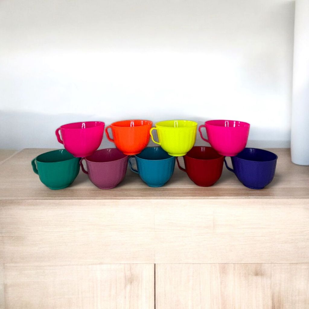 Kit 5 Cumbucas 700 ML Plástico Color Neon Reforçado Com Alça Para Servir Sopa Caldos Feijão Arroz Porção Restaurantes Hotel