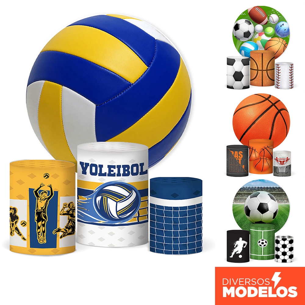Kit Painel Redondo Esportes + Trio Capas Cilindro Sublimado Tecido Veste Fácil C/Elástico