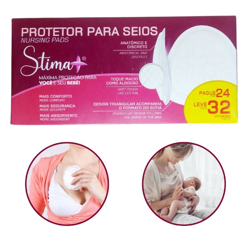 Absorvente para Seios Stima+ Protetor de Seio com Fita Adesiva Caixa com 32 Unidades
