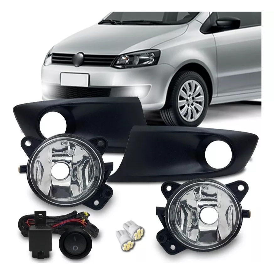 Kit Farol Milha Neblina Fox 2010 11 12 13 2014 Com Molduras Preta