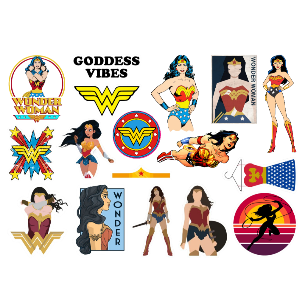 MULHER MARAVILHA- CARTELA DE ADESIVOS (sem recorte, com recorte ou a prova d'água) - A5 em Oferta na Shopee