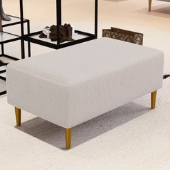 Puff Decorativo Sala de Estar Cléo W01 Pés Palito 90 cm Linho Bege - Lyam Decor