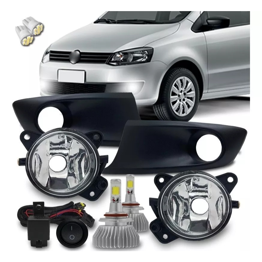 Kit Farol Milha Auxiliar Volkswagen Fox 10 11 12 13 14 + Kit Super Led Hb4 6k