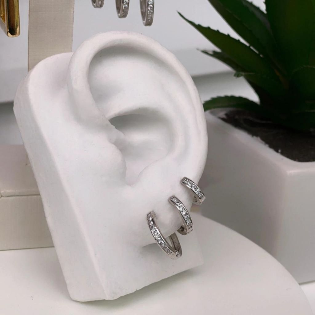 Kit 6pcs Brincos Para Mulheres Trio Argola Click Cravejada Zircônia Em Brinco de agulha de Prata em Oferta na Shopee