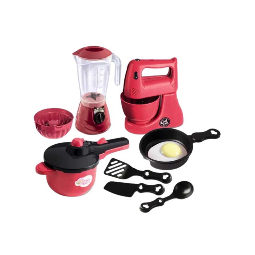 Kit Brinquedo Cozinha Infantil Batedeira Liquidificador Panelinha Utensilios Menu Little Chef Kids