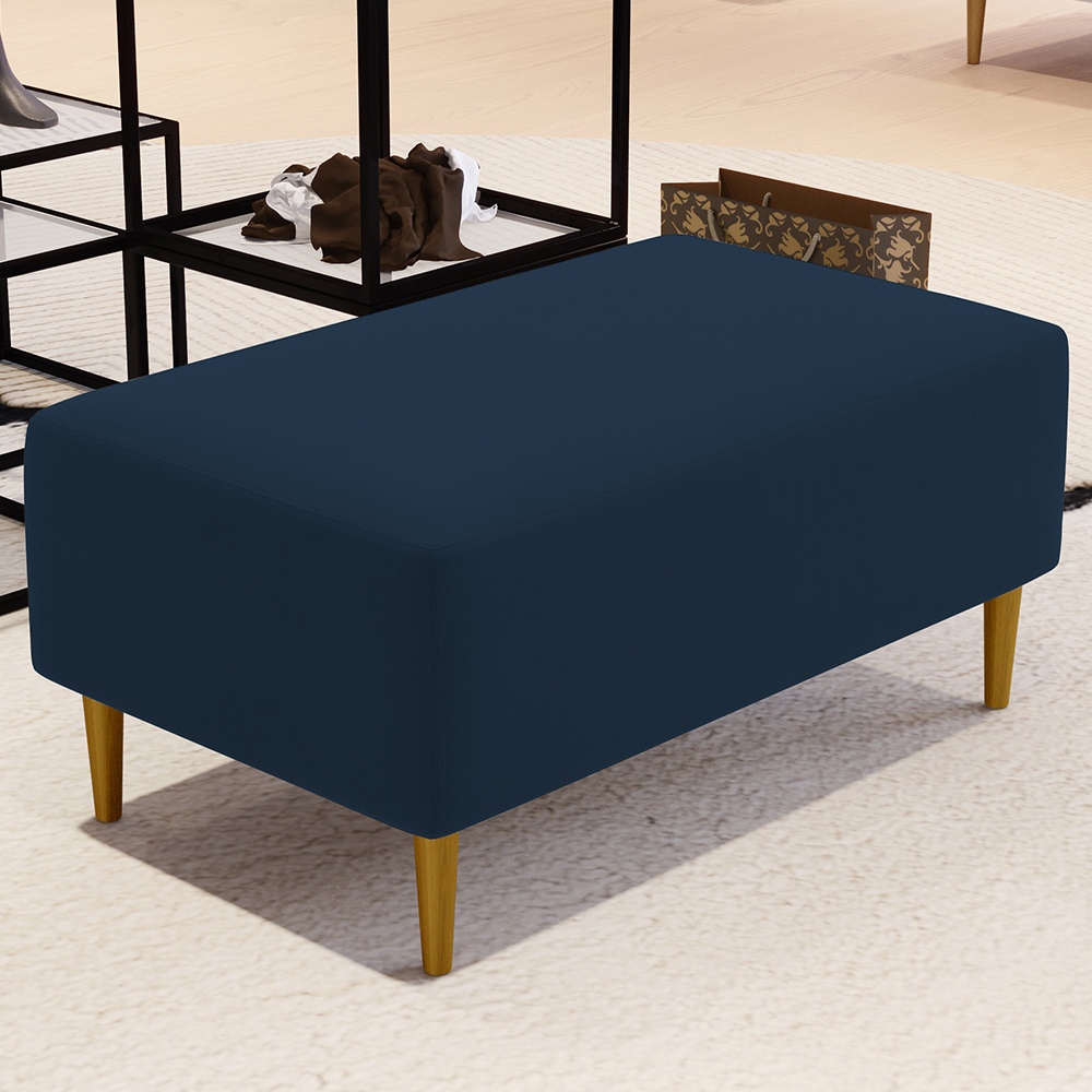 Puff Decorativo Sala de Estar Cléo W01 Pés Palito 90 cm Suede Azul Marinho - Lyam Decor