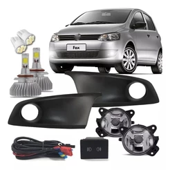 Kit Farol De Milha Fox 2010 Á 2013 Moldura Preta + Kit Super Led 6000k
