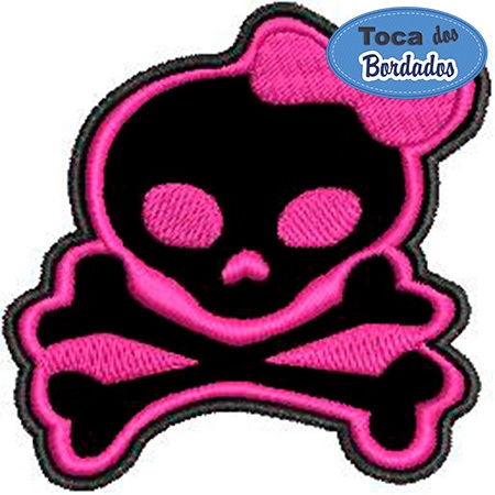 Patch Bordado Caveira com laço Rosa 6,5x6,5 cm Cód.3201 Skull Menina