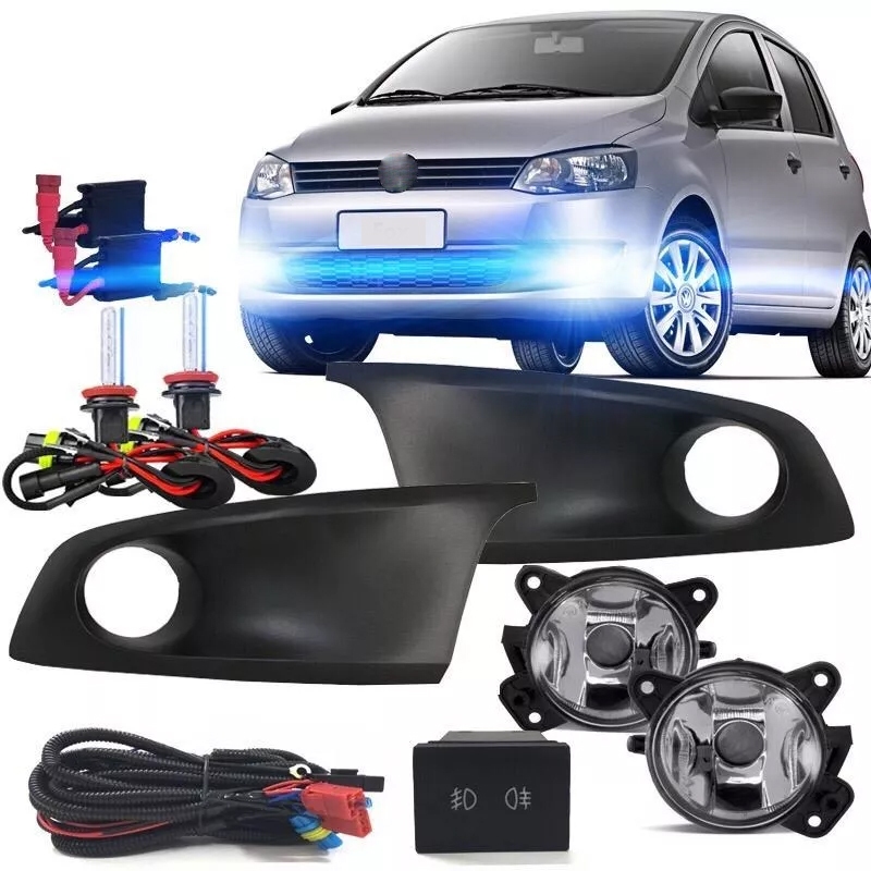 Kit Farol Milha Fox 2010 2011 2012 2013 Moldura Preta + Kit Xenon 8k