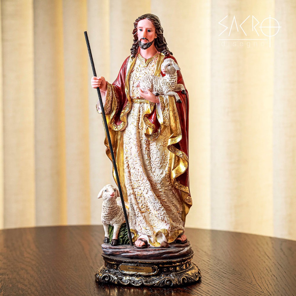 Imagem Jesus Bom Pastor 30cm Resina Importada Premium em Oferta na Shopee