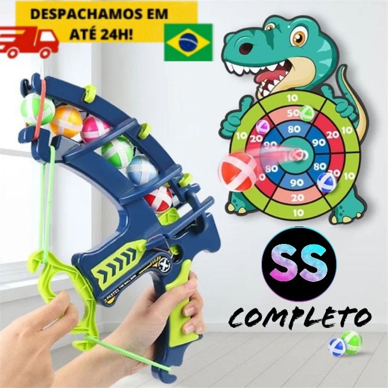 Brinquedo Arco e flecha Bolinhas no alvo completo com 6 bolas alvo e arco