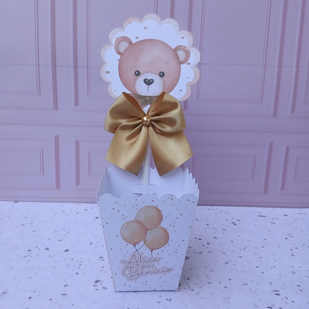 CAIXA CACHEPO / CENTRO DE MESA PERSONALIZADO CHA BEBE/REVELAÇÃO DOURADO Lembrancinha Aniversário