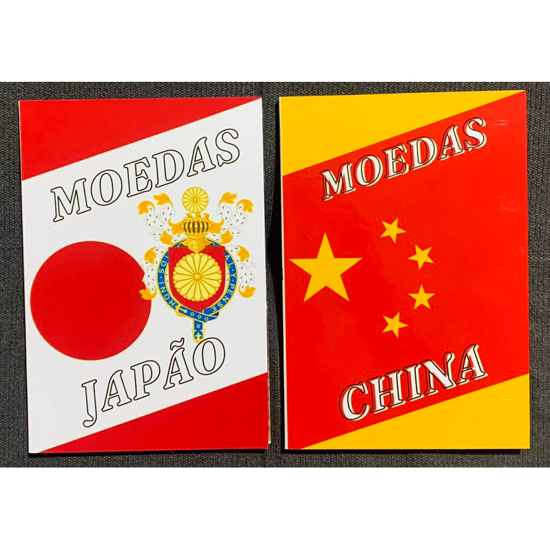 Kit com 2 Álbuns de moedas estrangeiras, Ásia: Para moedas do Japão e China (Sem moedas)