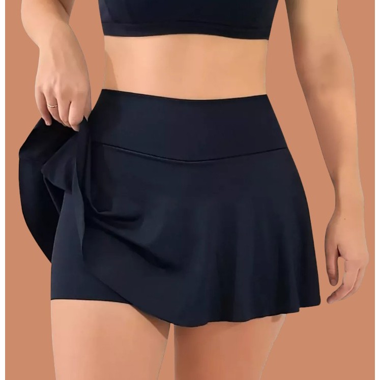 Short Saia Rodado Feminino Suplex Preto Academia Fitness Tapa Bumbum