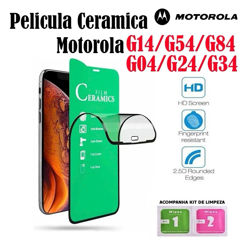 Pelicula 9D Cerâmica Para Motorola G14/G54/G04/G24/G34/G84/G85/G45/G55/G75 Protetor de Tela Cobre Tudo