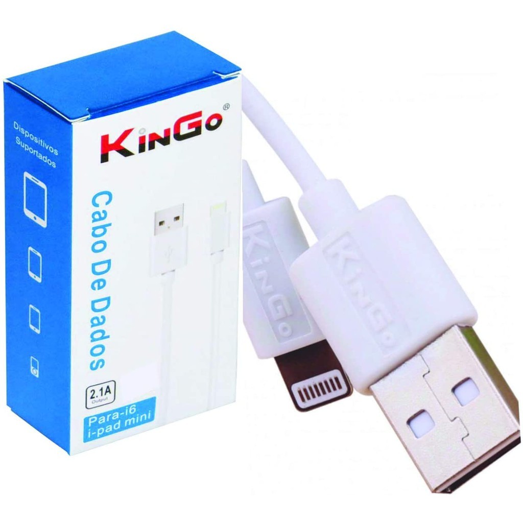 Cabo Dados Usb Kingo Para iPhone V8 Ou Tipo-C Branco Resistente Lightning