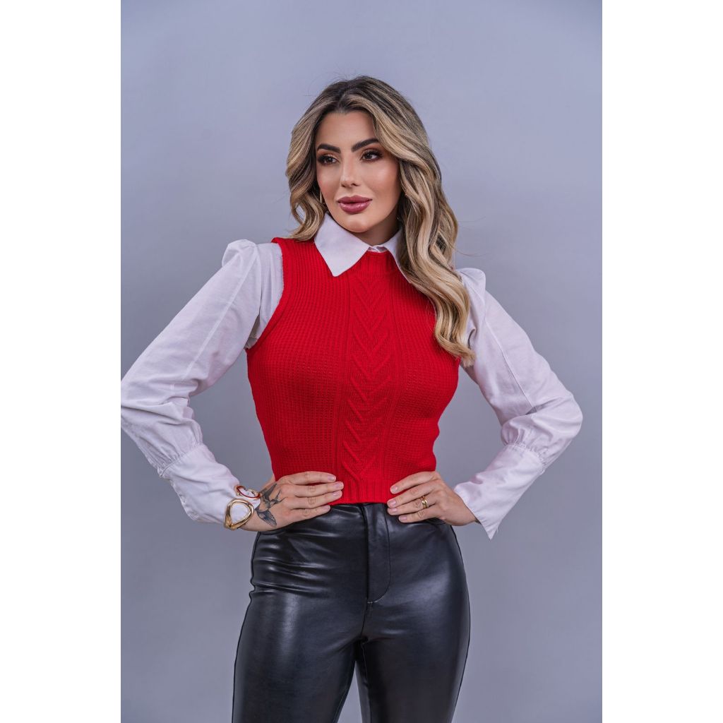 Colete Cropped Modal Tricot Trança Feminino Regata Inverno Verão Moda Elegante Charmilly Tricot