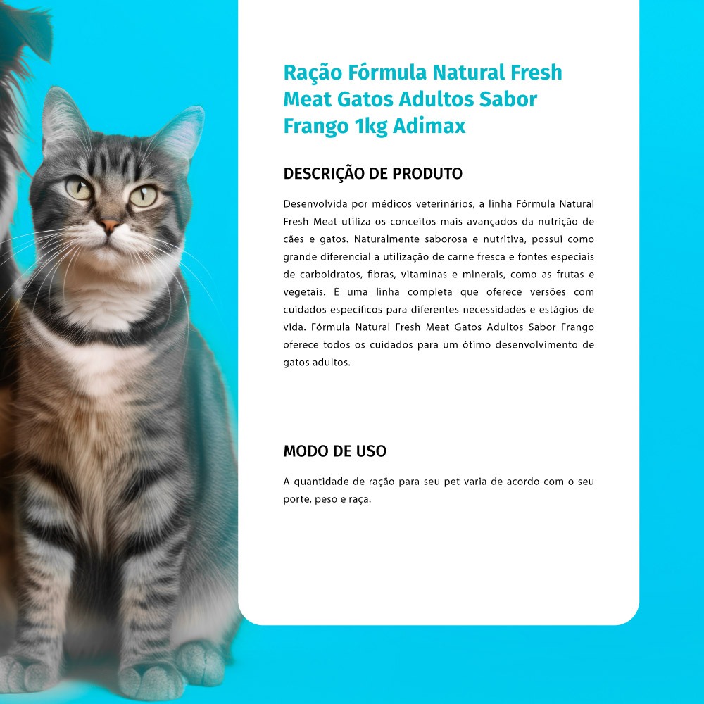 Detalhes do Ração Fórmula Natural Fresh Meat Gatos Adultos Sabor Frango 1kg Adimax
