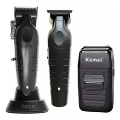 Kit Cabelereiro Profissional Com 3 Maquinas Cabelo Kemei Corte 2296, Acabamento 2299 e Shaver 1102
