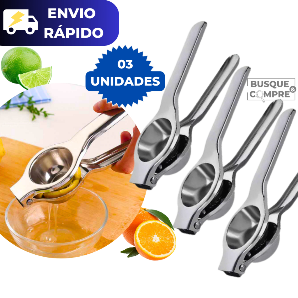 Kit 3 Espremedores de Limão Prático Manual Espremedor Suco Sucos Limonada em Aço Inox Resistente