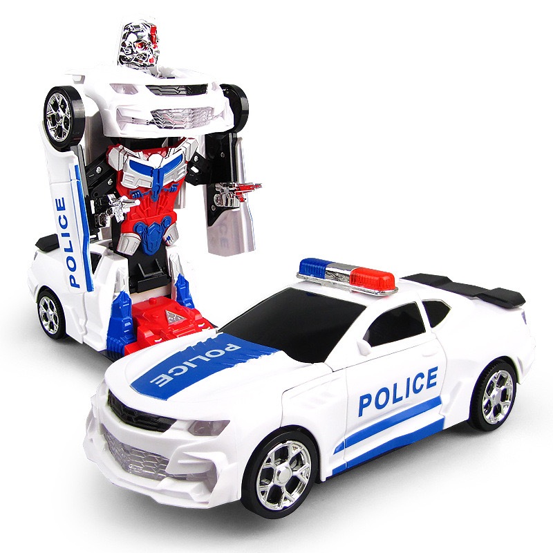 Carro Policia Transformers Robô Branco Musica Luz Bate Volta