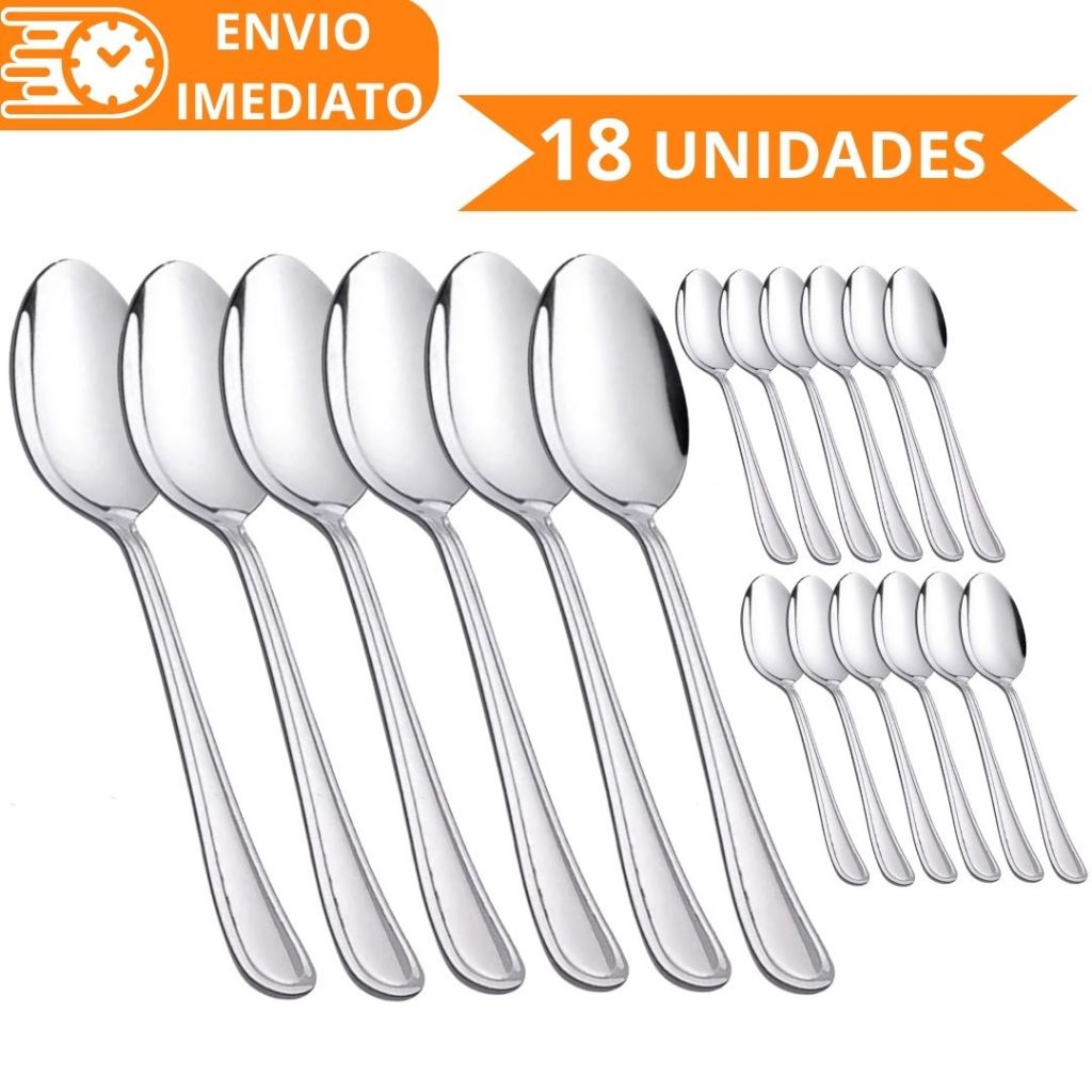 KIT 18 Unidades Colher de Mesa GRANDE Talher 100% Aço Inox Refinada Sopa Arroz Para Casa Cozinha Bar Restaurante Buffet