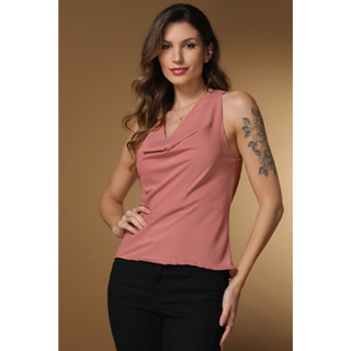 Regata blusa feminina leve liso gola boba caidinha tecido Crepe de seda