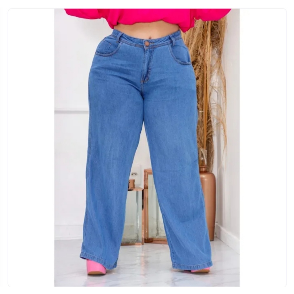 CALÇA JEANS WIDE LEG PLUS SIZE WID LEG PANTALONA CALÇA LISA  E RASGADA 46 AO 56