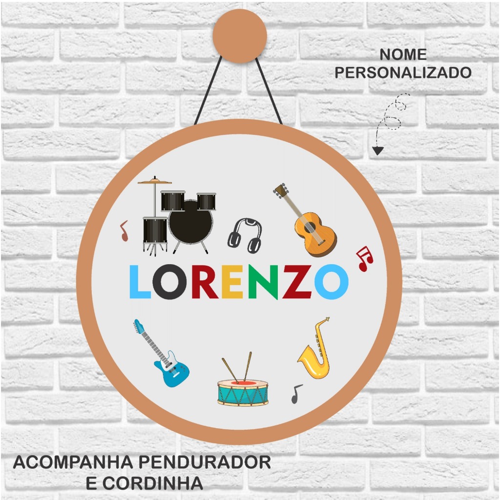 Enfeite De Porta Maternidade Instrumentos Musicais Violão Bateria Guitarra