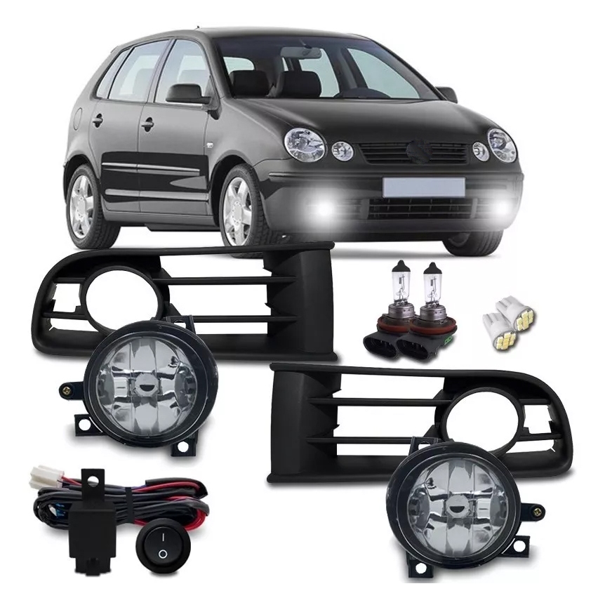 Kit Farol Milha Polo 2003 2004 2005 2006 Com Molduras E Lampadas